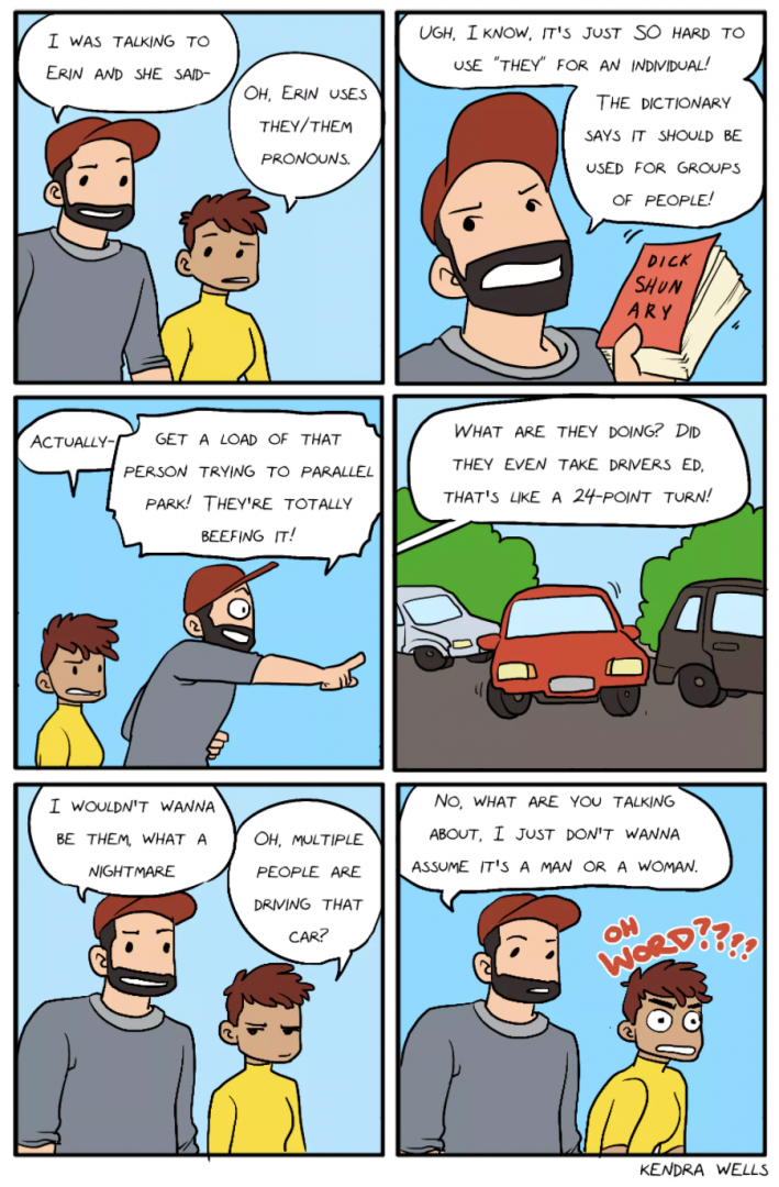 Comic from The Nib about pointing to a car and saying 'I wouldn't want to be them' in reference to the person driving it