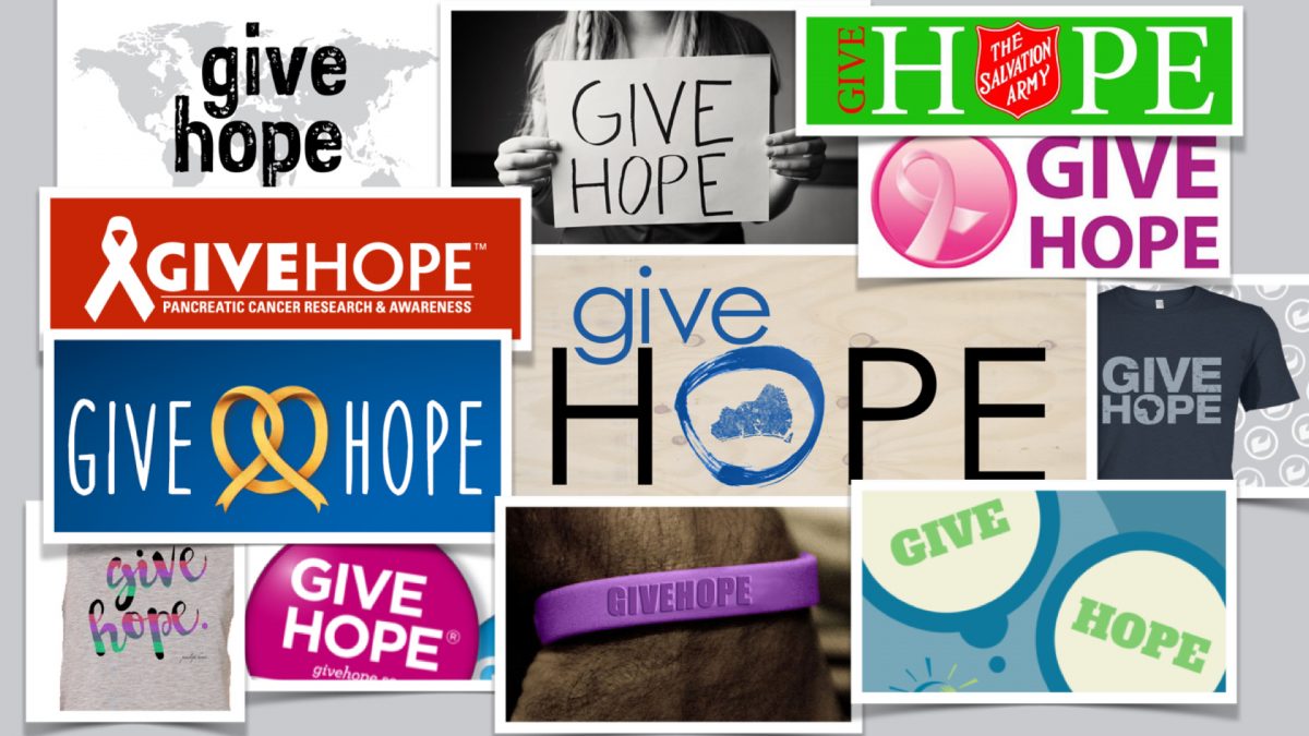 A collage of ten organizations using the same message: give hope