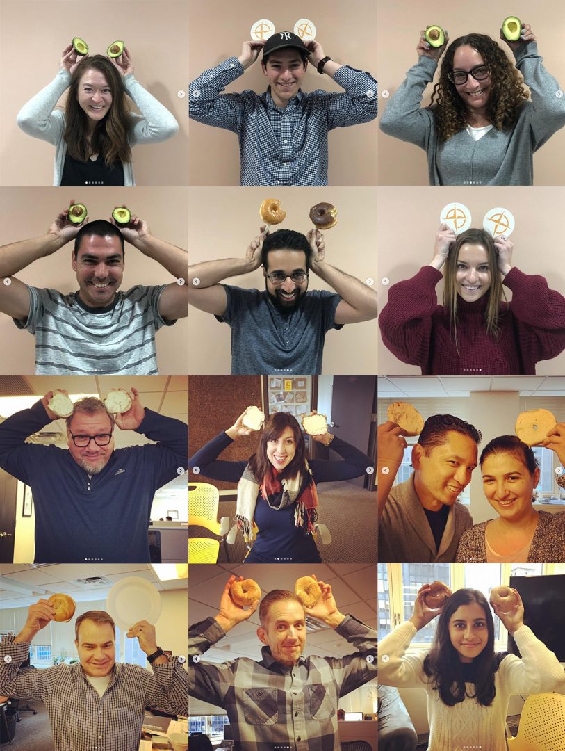 True North employees holding bagels up to look like mickey ears