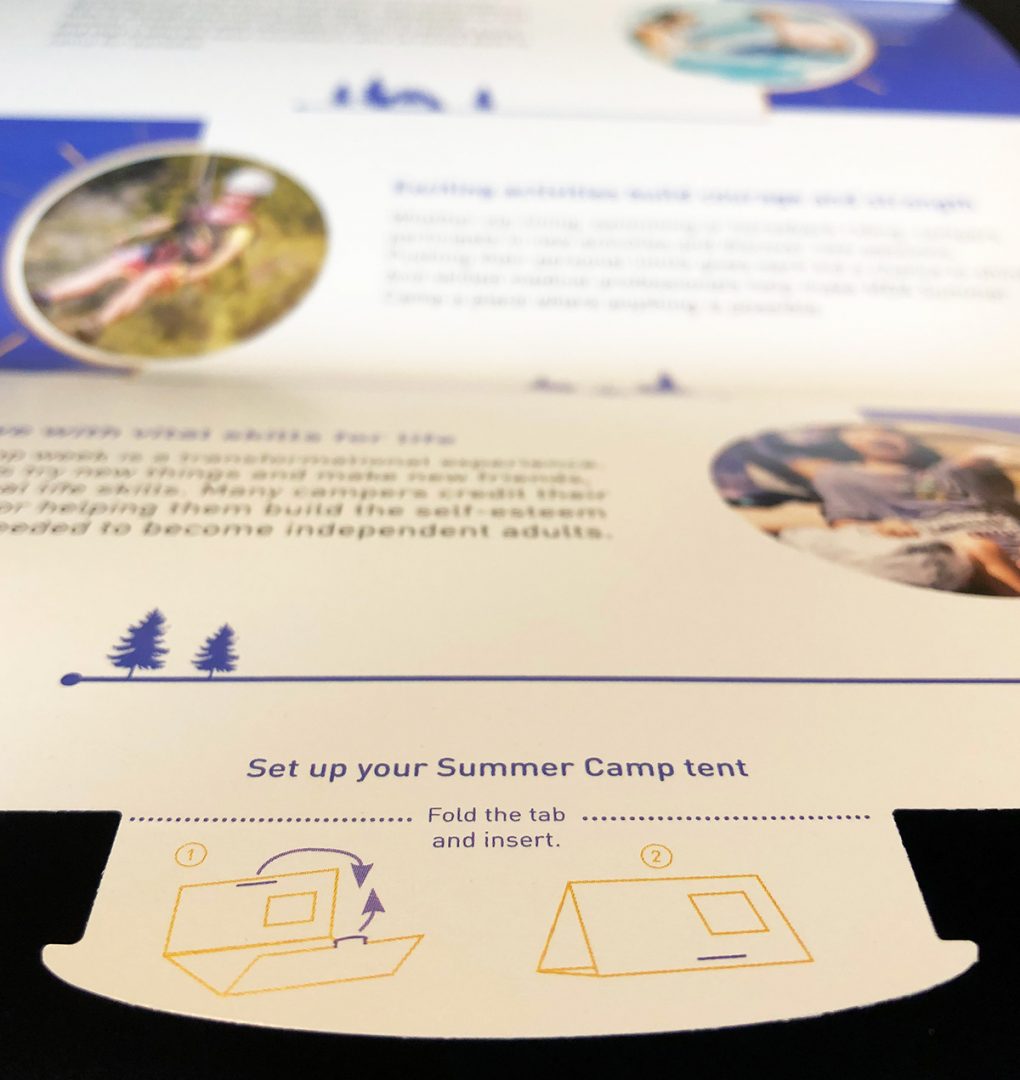 Close up of directions for folding mail into a camping tent