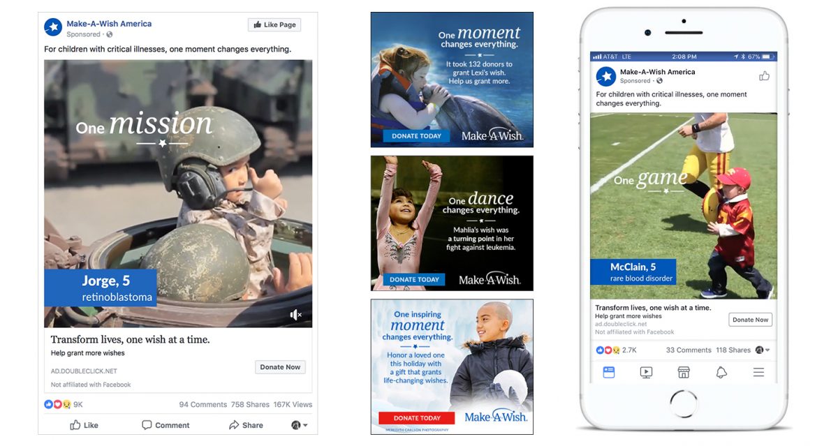 Examples of ads with the 'one moment' concept including facebook and banner ads