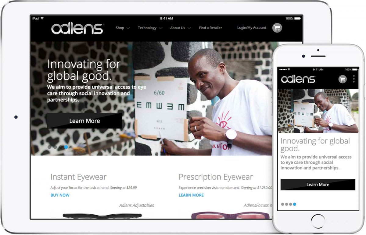 Adlens wesite on iPad and iPhone